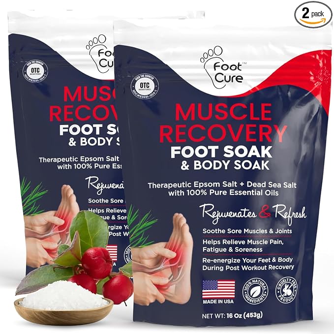 FOOT CURE Muscle Care Foot Soak with Epsom Salts – Refreshing Blend for Relaxation & Foot Care – Helps Soften Skin – Soothes Tired Feet, Invigorating Scent, Spa Pedicure – 16 oz (Pack of 2)