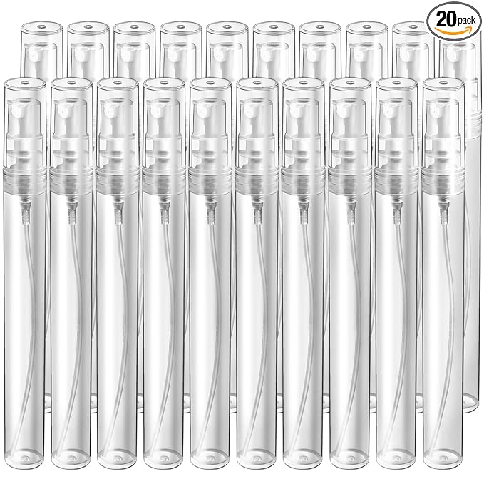 Teenitor Mini Spray Bottle 20PCS, 10ml Perfume Bottle Empty Perfume Atomizer, Plastic Perfume Travel Refillable Sample Bottle, Fine Mist Spray Bottles