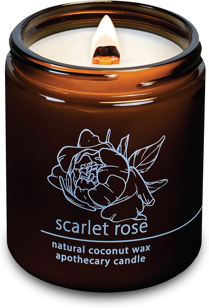 Hemlock Park Scarlet Rose Apothecary Hand-Poured Scented Candle | Crackling Wood Wick, Botanical Fragrance & Coconut Wax | Up to 60 Hour Burn Time | 8 oz
