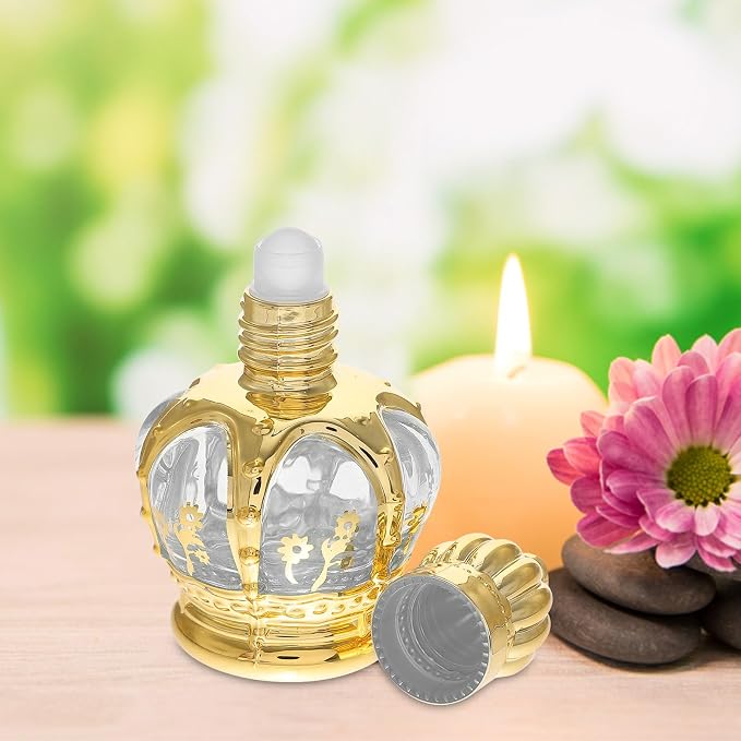UKCOCO 2 Pcs 15ml Glass Roller Bottles for Essential Oil and Perfume, Empty Small Refillable Roll-on Bottles with Electroplated Crown Caps, Suitable for Travel and Personal Care