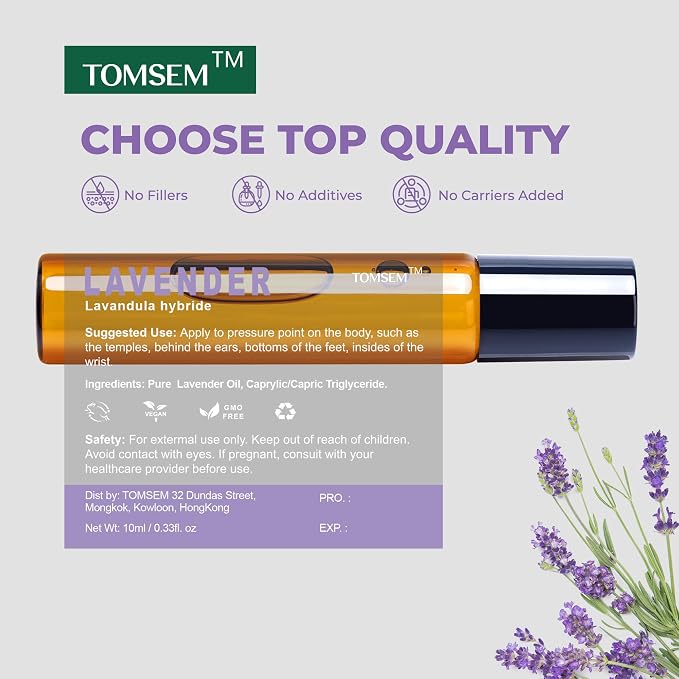 French Lavender Essential Oil Roll On, Pure Lavender Rollerball with Carrier Oils, Aromatherapy Roll On for Daily Relaxation, Easy Apply on Wrists, Temples & Neck, Travel Size 10ml
