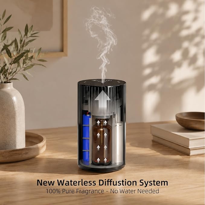 Waterless Essential Oil Diffuser, Portable Car Diffuser with Rechargeable Battery, Cordless Aromatherapy Diffuser for Home Office Bedroom, USB-C Nebulizing Diffuser, Up to 600 Sq Ft Coverage