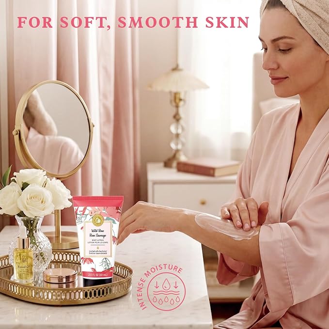 BODY & EARTH # LOVE Hand Cream Gifts Set for Women, 4PCS Wild Rose Bath and Body Gift Set with Hand Cream, Body Lotion, Body Scrub, Soap, Self Care Kit Spa Gifts for Women Birthday Gift for Her