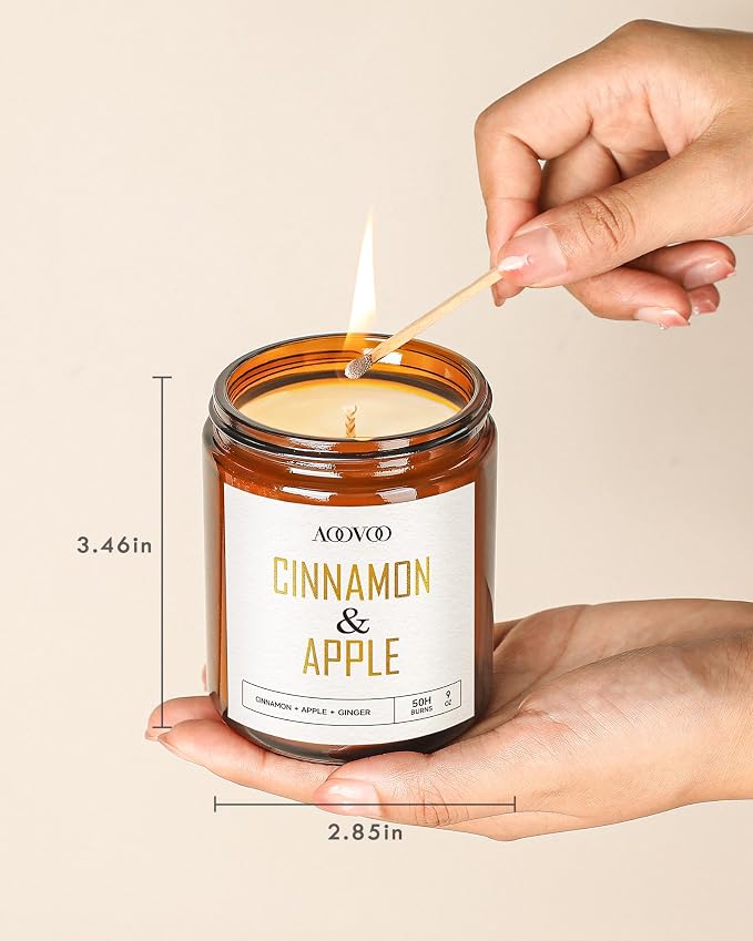 AOOVOO Apple Cinnamon Candle - 9 oz Scented Candles, Aromatherapy Candle, Soy Candle for Home Scented