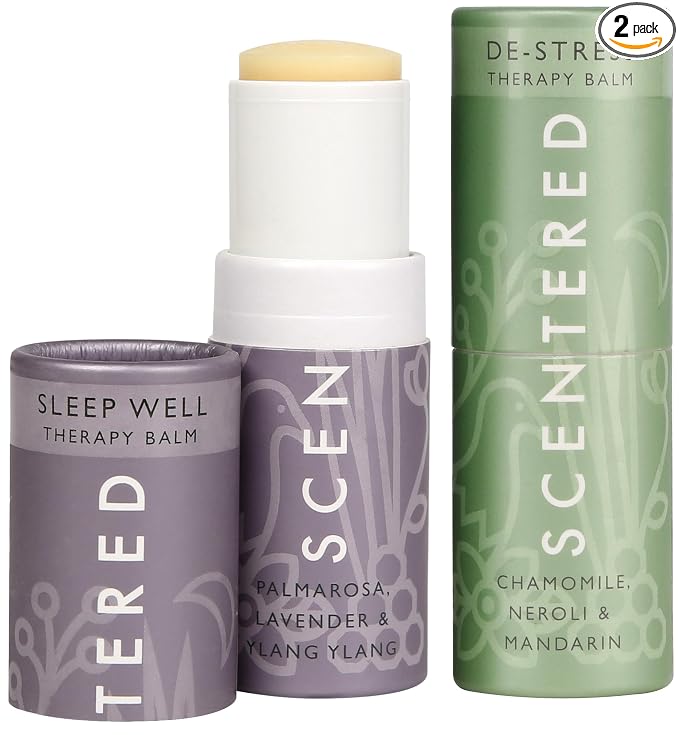 Scentered Aromatherapy Balm Sticks for Sleep & Stress-Relief - Roll On Essential Oil Blends of Lavender & Chamomile - Aromatherapy Gifts for Women - Sleep Well & De-Stress