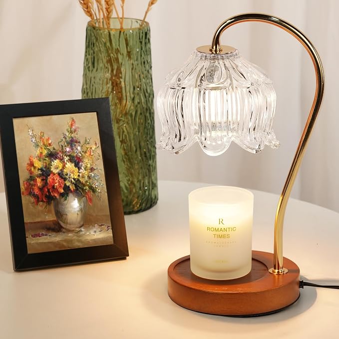Funistree Flower Candle Warmer Lamp with Timer, Dimmable Candle Lamp Warmer, Christmas Birthday Gifts for Women Mom Her, Housewarming Home Decor, Lotus Wax Warmer for Yankee - Clear Lily 10 Inch