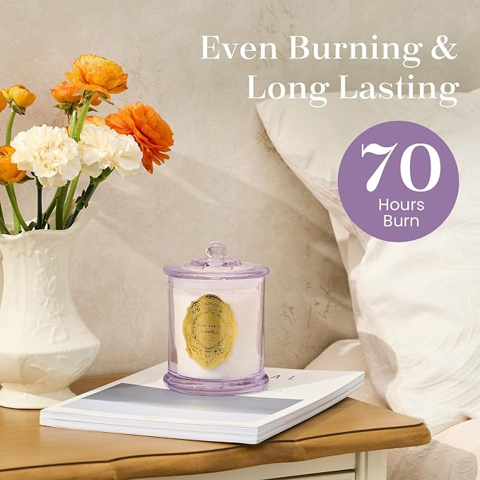 M&SENSE Lavender Vanilla Candles for Home Scented, 2 Wick 12.7oz Soy Wax Candles Non Toxic,70 Hours Long Burning,Non Toxic Candles Gift for Stress Relief, Meditation, Yoga