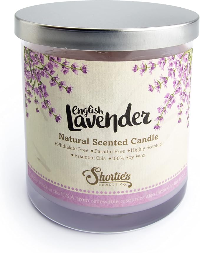 English Lavender Scented Natural Soy Candle, Essential Fragrance Oils, 100% Soy, Phthalate & Paraben Free, Clean Burning, 9 Oz.