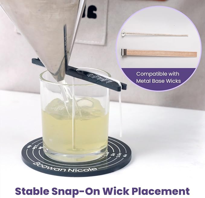 BOOWAN NICOLE Universal Wick Centering Setter Tool for Candle Making - Center & Set Wicks in 1 Second, Wick Holder for Most Candle Jar & Refill Sizes (A0352), Black
