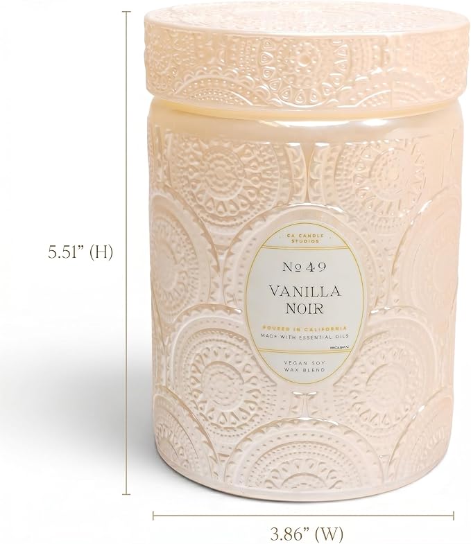 LEOBEN CO – Vanilla Noir Scented Candle – 18oz, Heirloom Collection Design – 80 hr Burn Time – Poured in California Using Vegan Soy Wax and Essential Oils – Made in Small Batches