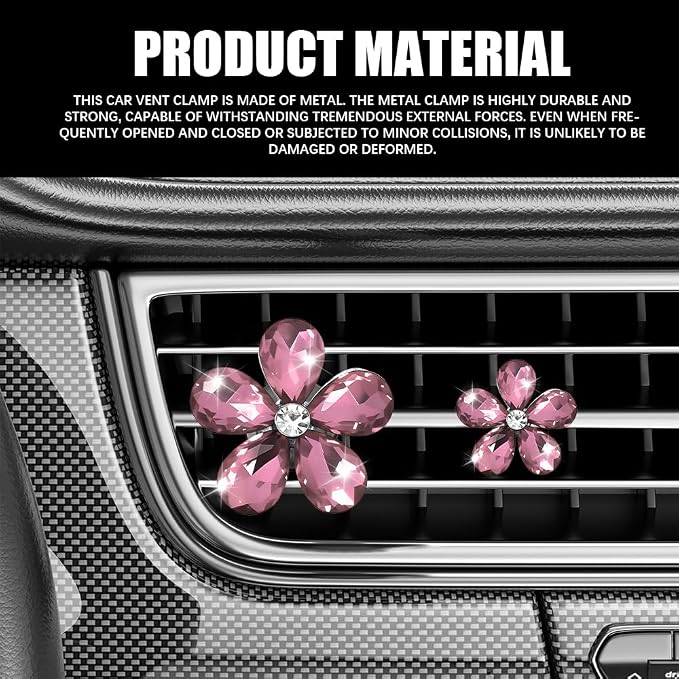 5PCS Bling Daisy Flower Car Air Vent Clips, Car Diffuser Vent Clip, Sparkling Crystal Rhinestone Cute Auto Air Conditioning Clamp, Diamond Air Outlet Clip Decor for Women Girls (Light Pink)