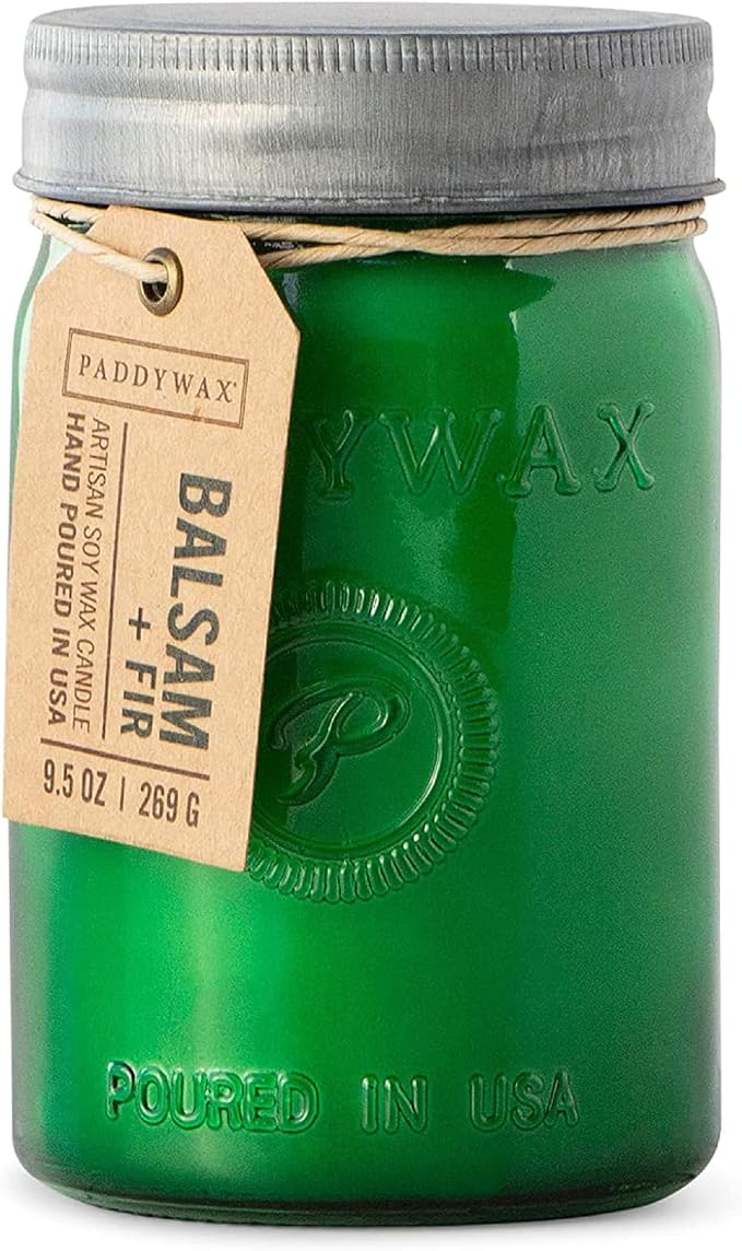Paddywax Scented Candles Relish Collection Soy Wax Artisan Candle in Glass Jar with Lid, 9.5-Ounce, Balsam + Fir