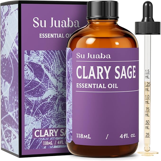 SU JUABA Clary Sage Oil Essential Oil 4 Fl Oz, for Anxiety Relief, Skin, Hair,Diffuser, Aromatherapy -118ml