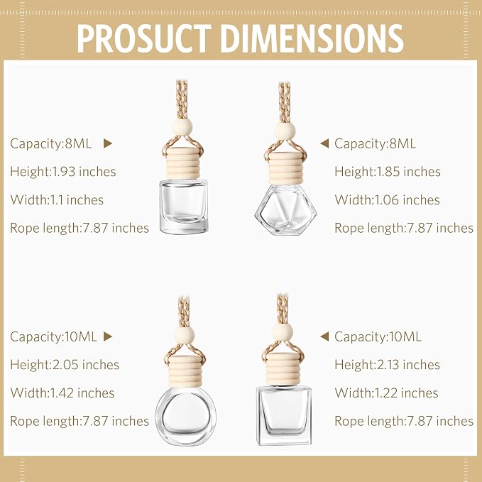 BOTO 100 Pcs Oil Air Freshener Diffuser with Wooden Cap Empty Essential Diffuser Aromatherapy Car Fresheners Clear Car Fragrance Holder Pendant Aesthetic Decor Hanging Perfume Bottle (Various Style)