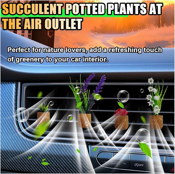 4PCS Plant Air Freshener Vent Clip, 3D Artificial Plant, Cute Mini Car Flower Vase Diffuser, Creative Car Aromatherapy, Interior Decoration Accessories