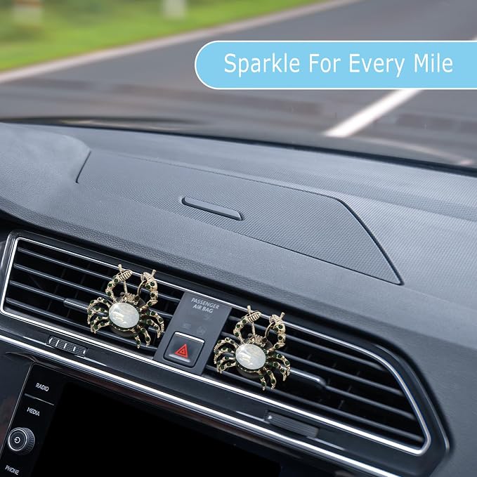 ORIESSE 2pcs Crab Car Vent Clip,Crystal Coastal Car Air Freshener Vent Clips,Nautical Beach Car Interior Decor,Aromatherapy Essential Oil Diffuser, Cancer Zodiac Gifts for Women Men
