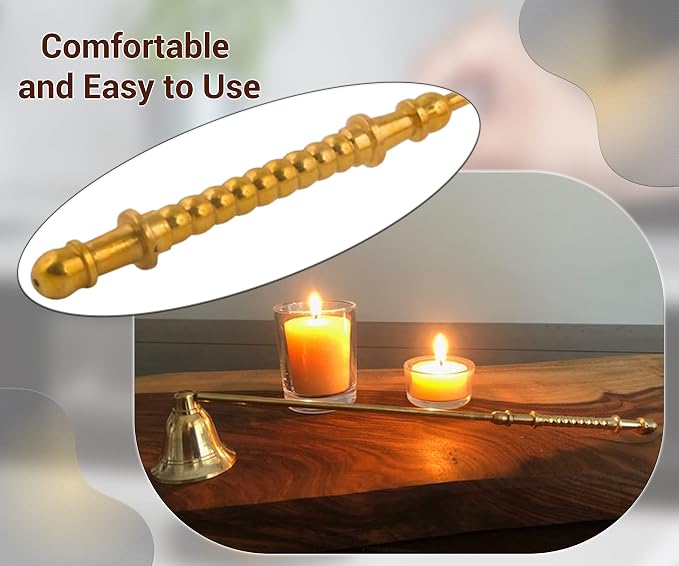 ARSUK Candle Snuffer, Fire Extinguisher with Long Handle to Safely Extinguish Candles, Stainless Steel 12 x 2in (Brass Handle)