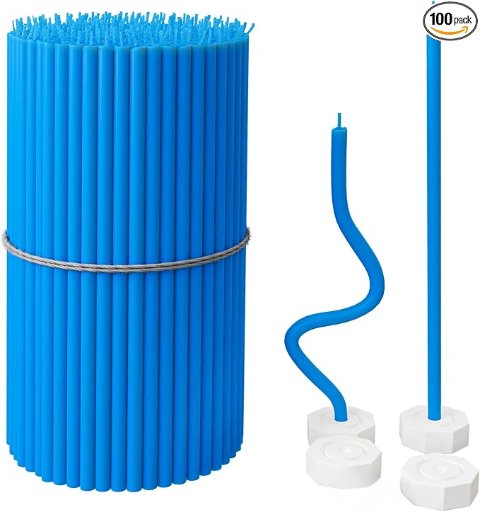 BlueBee Pure Beeswax Candles Bulk for Home - 100pcs Tall Thin Taper Candles + 4 Holders, Honey Scent, Smokeless, Long-Burn, All Natural for Church Prayer, Hanukkah, Birthday Cake, Christmas Advent