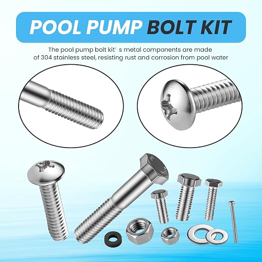 Pool Pump Bolt Kit for Pentair Whisperflo & Intelliflo - Complete Stainless Steel Hardware Set, Includes Motor Bolts,Foot and Insert Bolt, Nuts, Diffuser Screws, Seal Plate Bolts & Washers