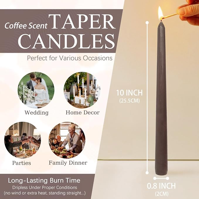 Candlesticks Long Taper Candle,Coffee Scented 10 Inches Gradient Brown Candle Sticks Smokeless Tapered Candles for Home Décor Holiday Gifts