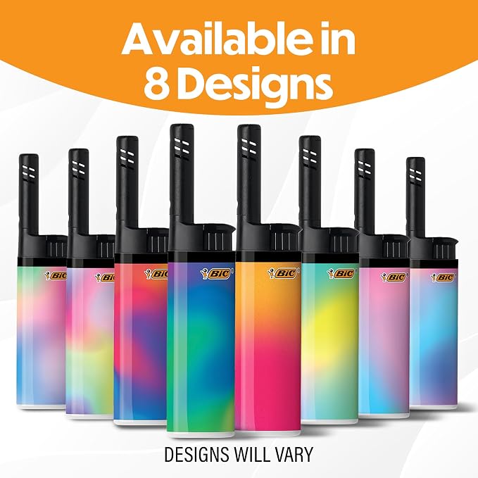 BIC EZ Reach Lighters, Ultimate Long Neck Lighter, Gradient Designs, 6-Pack (Designs May Vary)