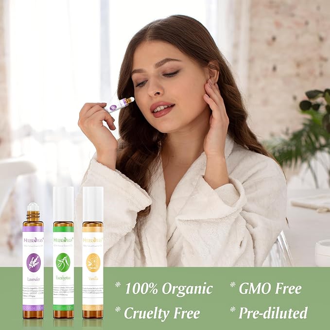 Aromatherapy Oils Roller Set, Natural Pre-diluted Essential Oils Roll On with Glass Rollerball, Relaxation Gift for Women & Men, Christmas Gift