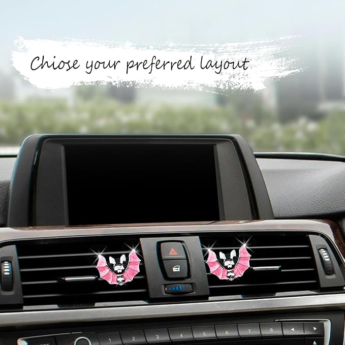 ORIESSE Bat Air Vent Clips,2pcs Pink Black Vampire Bat Car Air Freshener Vent Clips Cute Goth Car Accessories Halloween Gothic Decor Gift,Refillable Essential Oil Outlet Diffusers