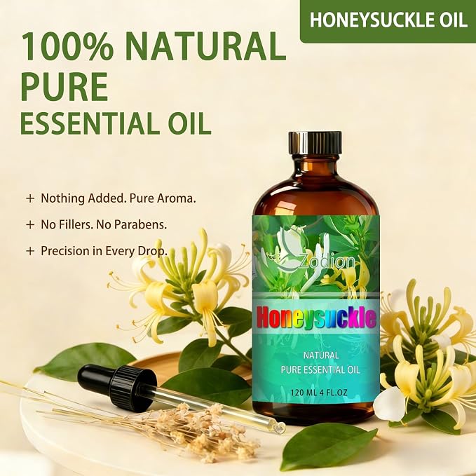Honeysuckle Essential Oil, Honeysuckle Fragrance Oil for Diffuser, Massage, Humidifier, DIY Candle, Soap Making, Home, Bath, Yoga - 4 fl oz (120ml) - ZODION Essential Oils