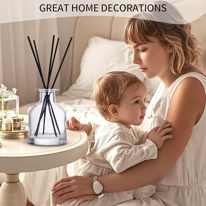 4 Pack Perfume Reed Diffuser Bottle,Empty Big Belly Aromatherapy Essential Oil Bottles Glass Jar with Black Sticks for DIY Fragrance Replacement Diffuser Sets (150ml/ 5 oz, Transparent Color)