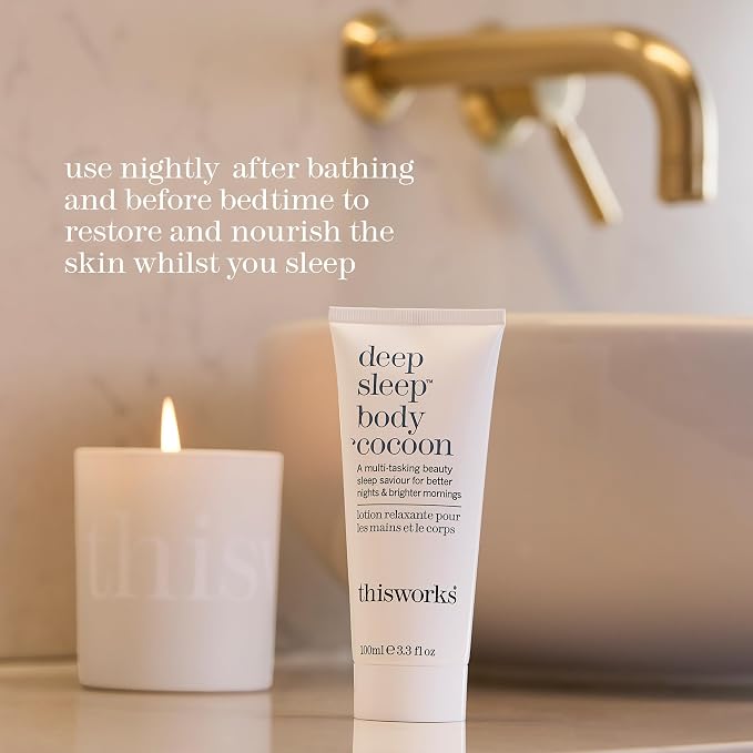 THISWORKS Deep Sleep Body Cocoon – Hydrating Body Lotion with Lavender, Chamomile & Vetivert – Soothing Nighttime Moisturizer for Dry Skin, Promotes Relaxation & Better Sleep – 100ml
