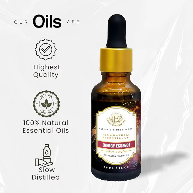 Essential Oil Blend for Energy, Cleansing & Mood by Enhanced Essentials – 100% Pure, Slow-Distilled|Aromatherapy for Diffuser, Massage & Shower|Uplifting Citrus & Mint Notes|1 fl oz (30 ml)