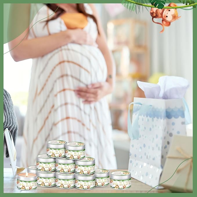 MTLEE 24 Pcs Jungle Animal Baby Shower Party Favors Candles Lavender Scented Baby Shower Favors for Guests Rustic Tealights Candles Gender Reveal Return Gifts (1.2 oz, Green)