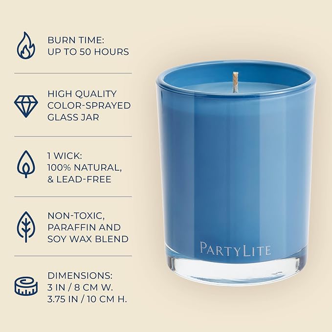 PartyLite Sea Salt & Sage Scented Escential Jar™ Candle, with Notes of Salted Air, Sea-Soaked Sage, Driftwood, Coconut and Sandalwood, 7.75oz 1-Wick Aromatherapy Reusable Glass Jar, 50 Hr Burn Time