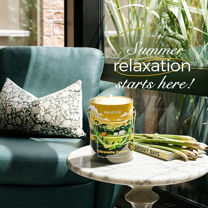 M&SENSE Peppermint Citronella Candles Outdoor – 220 Hour Burn, 40.6oz Extra Large, Natural Non-Toxic Soy Wax, Outdoor & Indoor Use for Patio, Camping, Home
