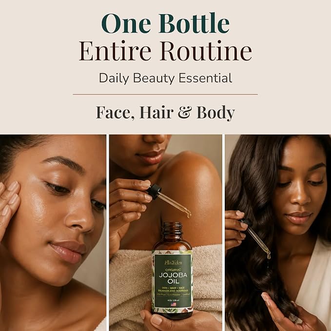 Ella & Eden 8 Oz Organic Jojoba Oil For Hair – USDA Certified, 100% Pure Cold-Pressed & Unrefined Moisturizer for Hair, Skin, Face & Nails, Hexane-Free Carrier Oil - Food Grade Plastic Bottle