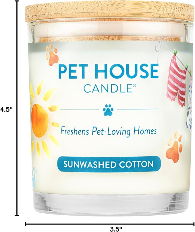 One Fur All Pet House Candle Plant-Based/Soy - Clean Burning Scented,Long Lasting Pet Odor Candle for Home - Sunwashed Cotton