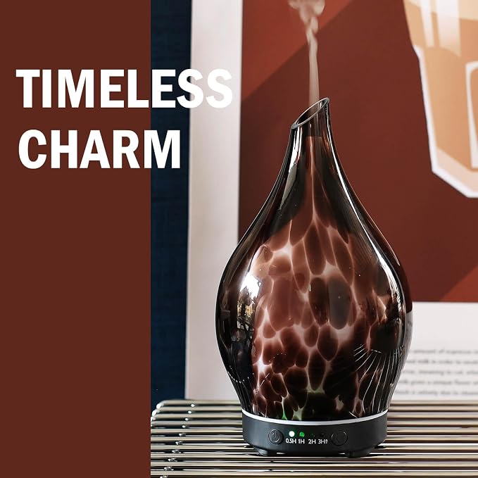 Porseme 150ml Essential Oil Diffuser Hand-Blown Glass Aroma Diffusor, Aromatherapy Unltrasonic Cool Mist deffuser, 7 Color Changing, Waterless Shut-Off, Timer Function for Home Office(Lava)
