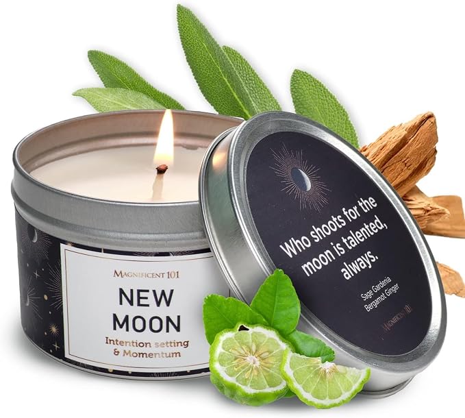 MAGNIFICENT 101 Moon Sage Aromatherapy Candle - 6 Oz White Soy Wax - 35 Hour Burn - Energy Cleansing & Manifestation