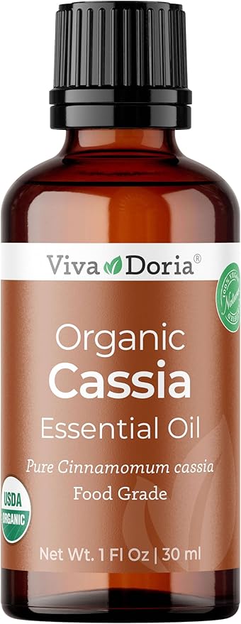 Viva Doria Cassia Essential Oil, USDA Certified Organic Cassia Oil, 100% Pure, Natural Essential Oil, Undiluted, for Aromatherapy | Food Grade, 30 mL (1 Fluid Ounce)