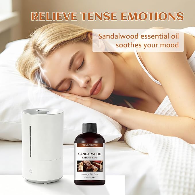 Sandalwood Essential Oils for Skin Care, Hair Care, 100% Natural Aromatherapy Oil 4 Fl Oz, Large Volume Sandalwood Oil for Aromatherapy Diffuser, DIY Fragrance and Relaxation