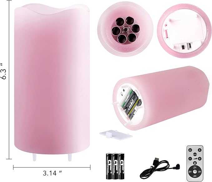 XingsLight Valentines Day Decorations Flameless Candles with Romantic Pink Heart Projector Lights Battery Operated LED Candle with Remote and Timer,2 Pack