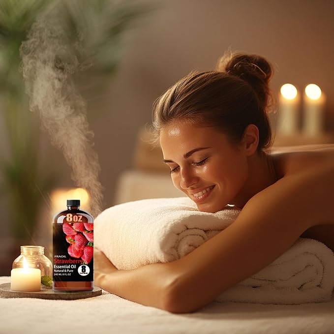 Strawberry Essential Oil, Strawberry Oil 8 Fl Oz 240ML for Diffuser Humidifier Yoga Cleaning DIY Candle Soap Making Perfume Gift for Women Essential Oils FRAOIL (Strawberry 8 Fl Oz (Pack of 1))