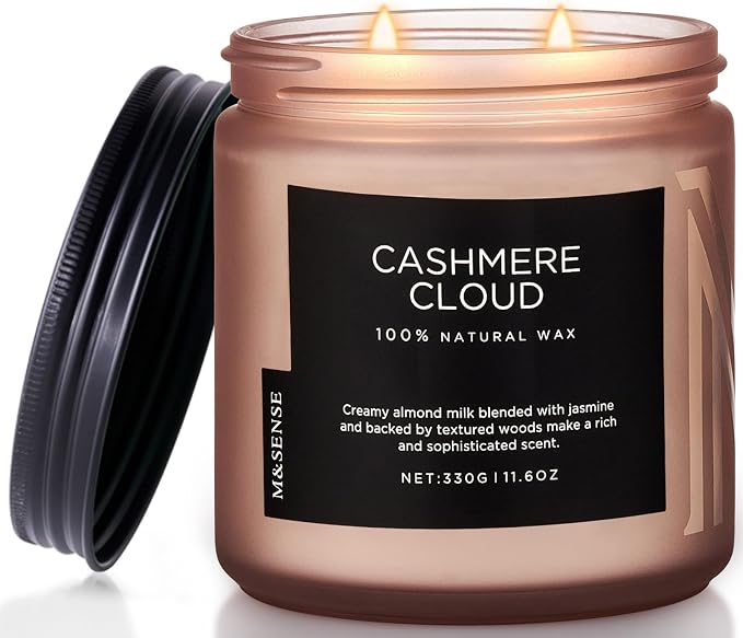 M&SENSE Cashmere Vanilla Scented Candle, 11.6oz Non Toxic Soy Wax 70 Hours Clean Burn Candle, 2 Wick Aromatherapy Gifts for Relaxing Stree Relief, Cozy Winter Home Decor