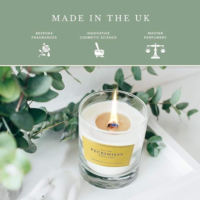 Pecksniffs Classic White Scented Candle 1 Wick - Grapefruit & Citron - Elegant Glass Vessel Luxury Candles - 184g/6.49oz