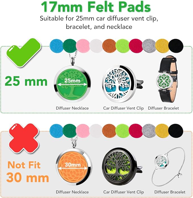 Maromalife 60 PCS Essential Oil Refill Pads, 0.67 Inch Felt Pads Aromatherapy Replacement Pads for Diffuser Necklace Diffuser Bracelet Car Diffuser Vent Clip Multi-Colored