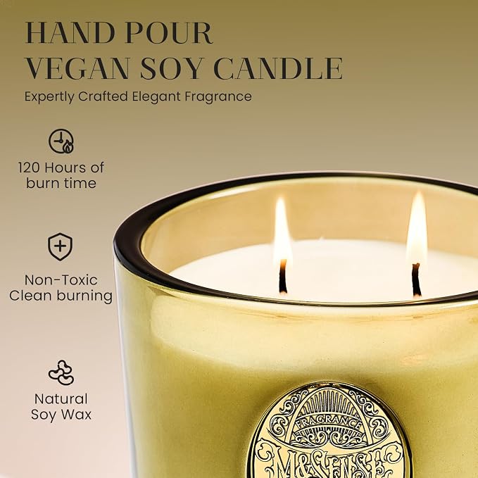 M&SENSE Large Two-Wick Strong Soy Candle | Sandalwood Jasmine & Green | 19.8 oz, 120H Burn Time | Luxury Candle for Relaxation, Gifting, Home Décor | Candles for Mothers Day Gifts