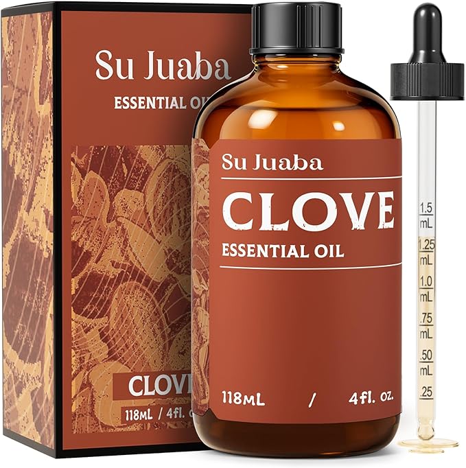 SU JUABA Clove Essential Oil 4 Oz, Aromatherapy Oil for Oral Care, Teeth & Gums, Diffuser, Skin, Hair - 118ML