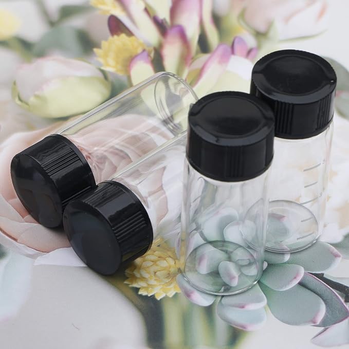 Kesell 10pcs Borosilicate Glass Sample Vial with Black Screw Cap, 5ml Clear Bottles with Scale