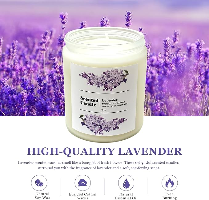 Coniol Natural Lavender Candle Scented Candle for Home - Rich & Warm Aromatherapy for Home Relaxation, Holiday Decor & Stress Relief, Premium Soy Wax for Family Coziness