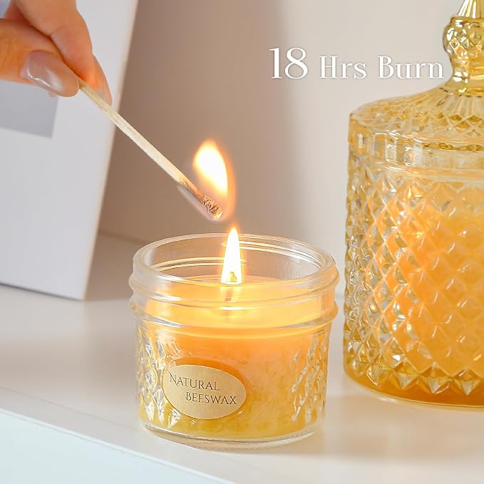 DEYBBY 3 Pack Beeswax Jar Candles Set - Beeswax Candles Gift, Each18 Hrs Burn - Handpour Bees Wax Candle for Home Decor Bath Relaxation Housewarming Gift with Natural Scent